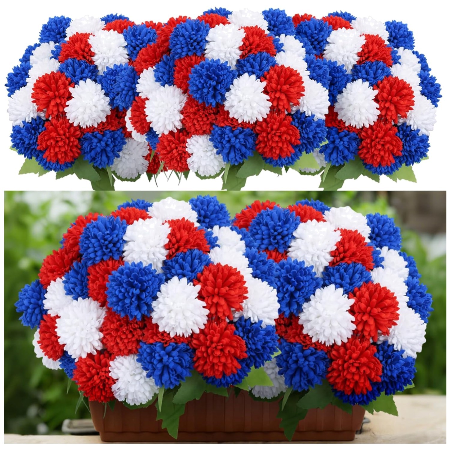 Patriotic Red White Blue Silk Chrysanthemum Flowers