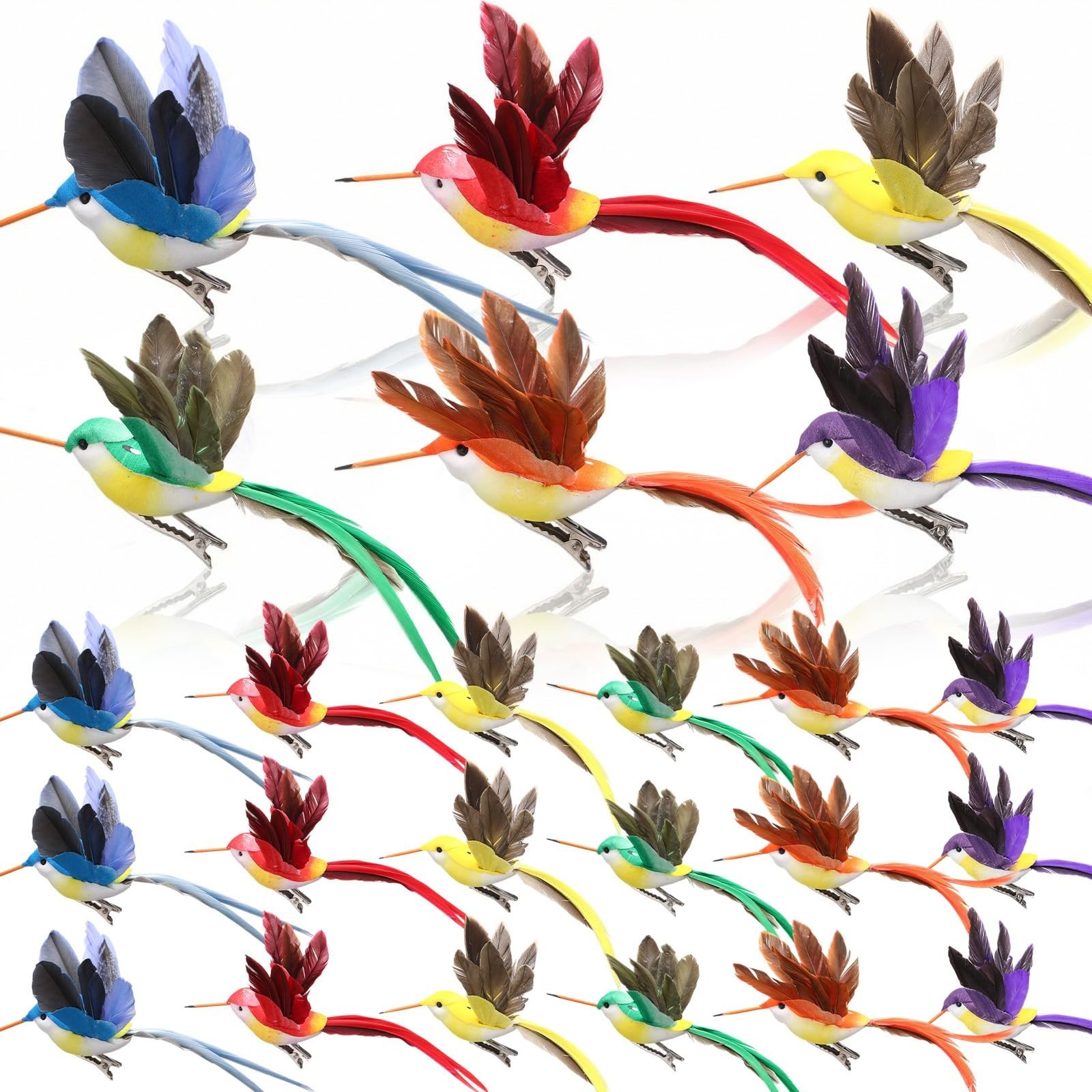24 Artificial Hummingbirds – 3.9″ Foam Feather Clip-On Decor for Crafts & Weddin