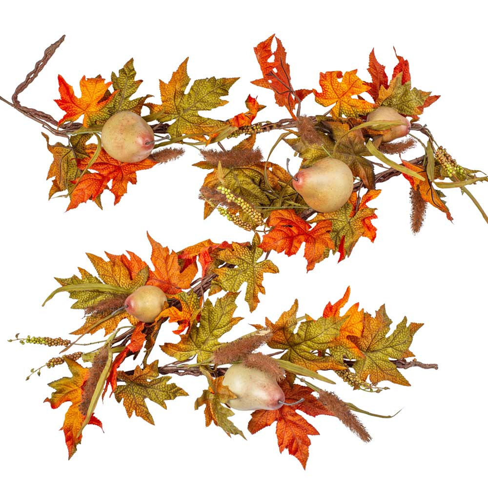 6 foot long Artificial Autumn Maple Leaf and Pear Garland