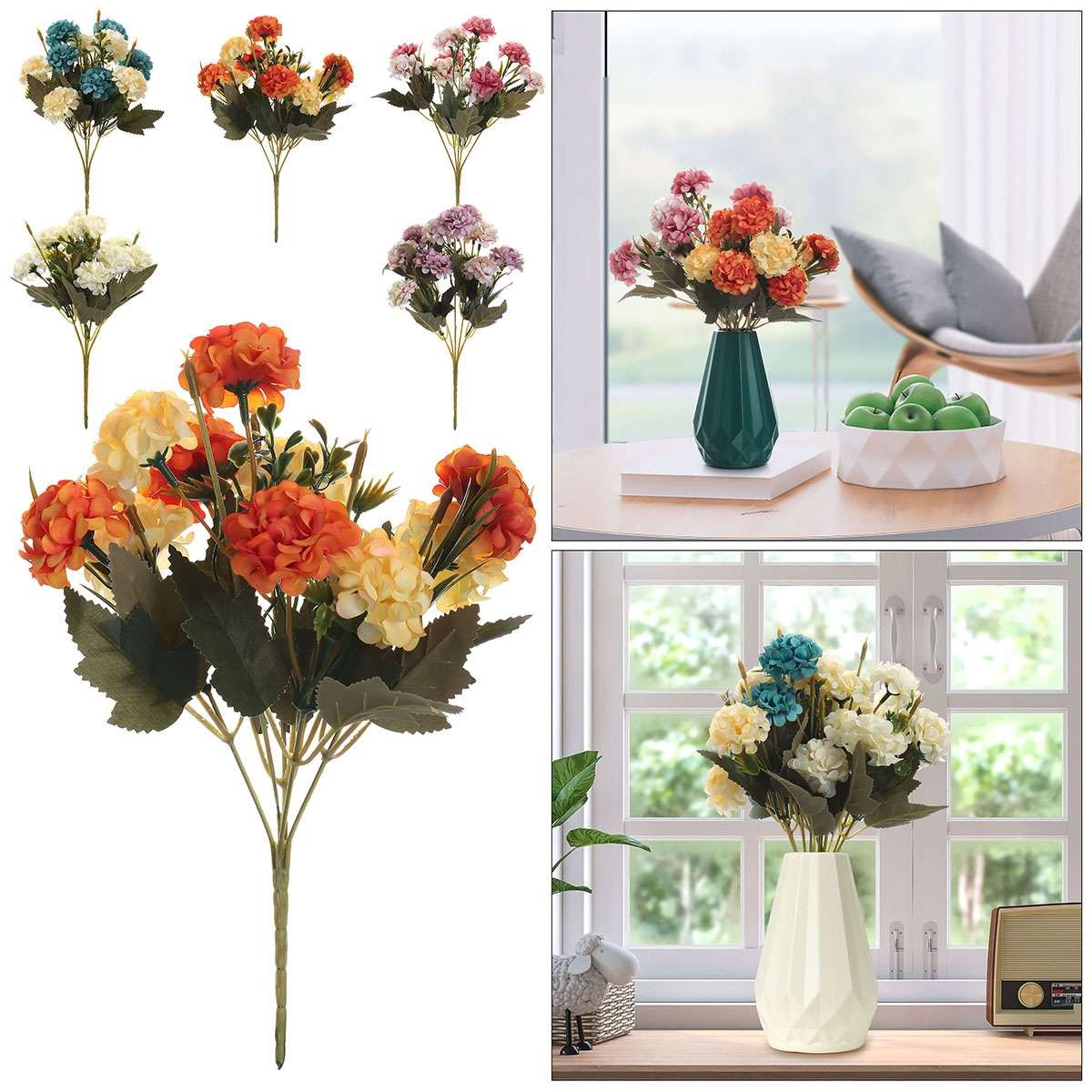 1-5Bundle Artificial Hydrangea Flower Silk Bouquet Party Home Decor UV Resistant