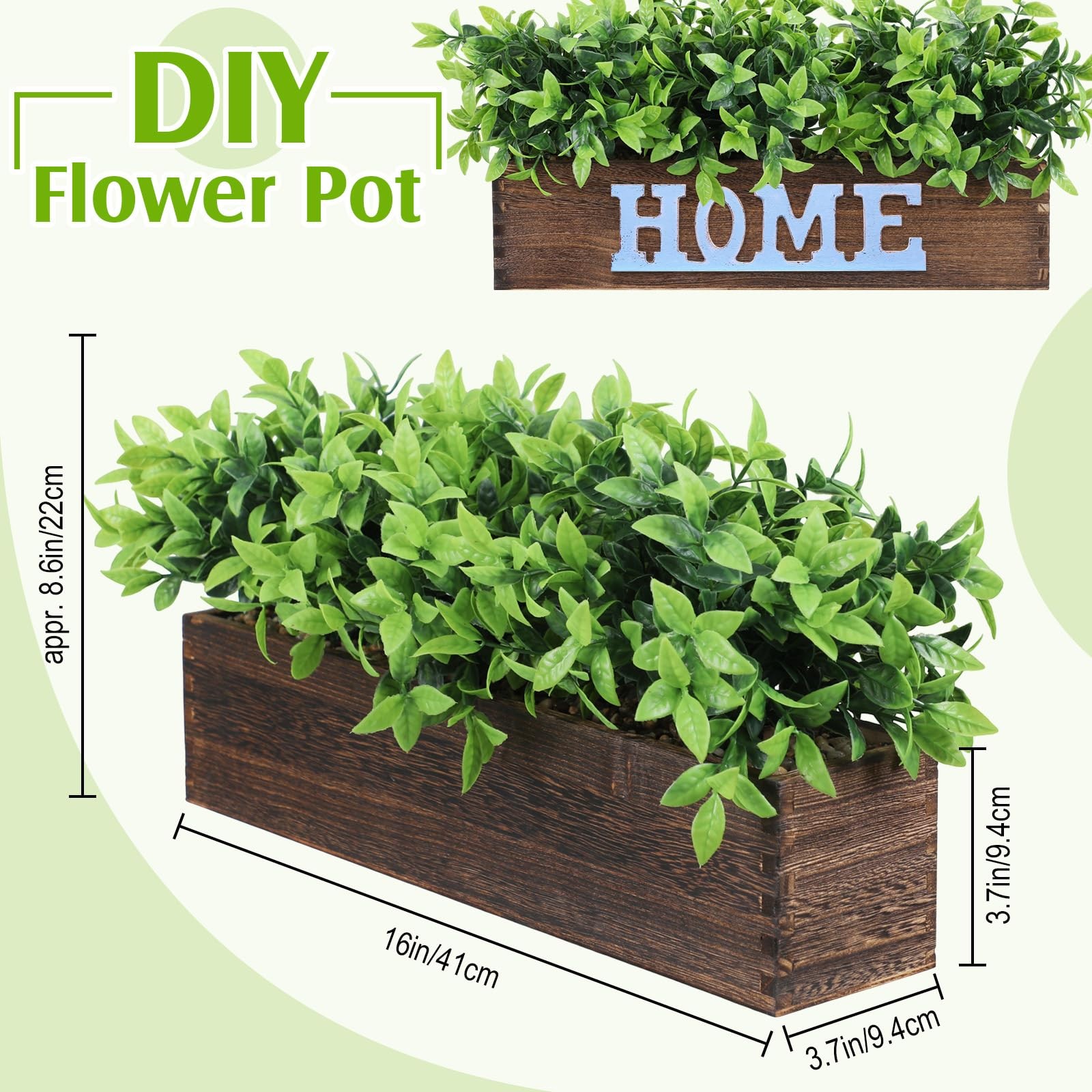 4 Pack 16 ” Artificial Eucalyptus Plants in Rectangular Rustic Wooden Plante…