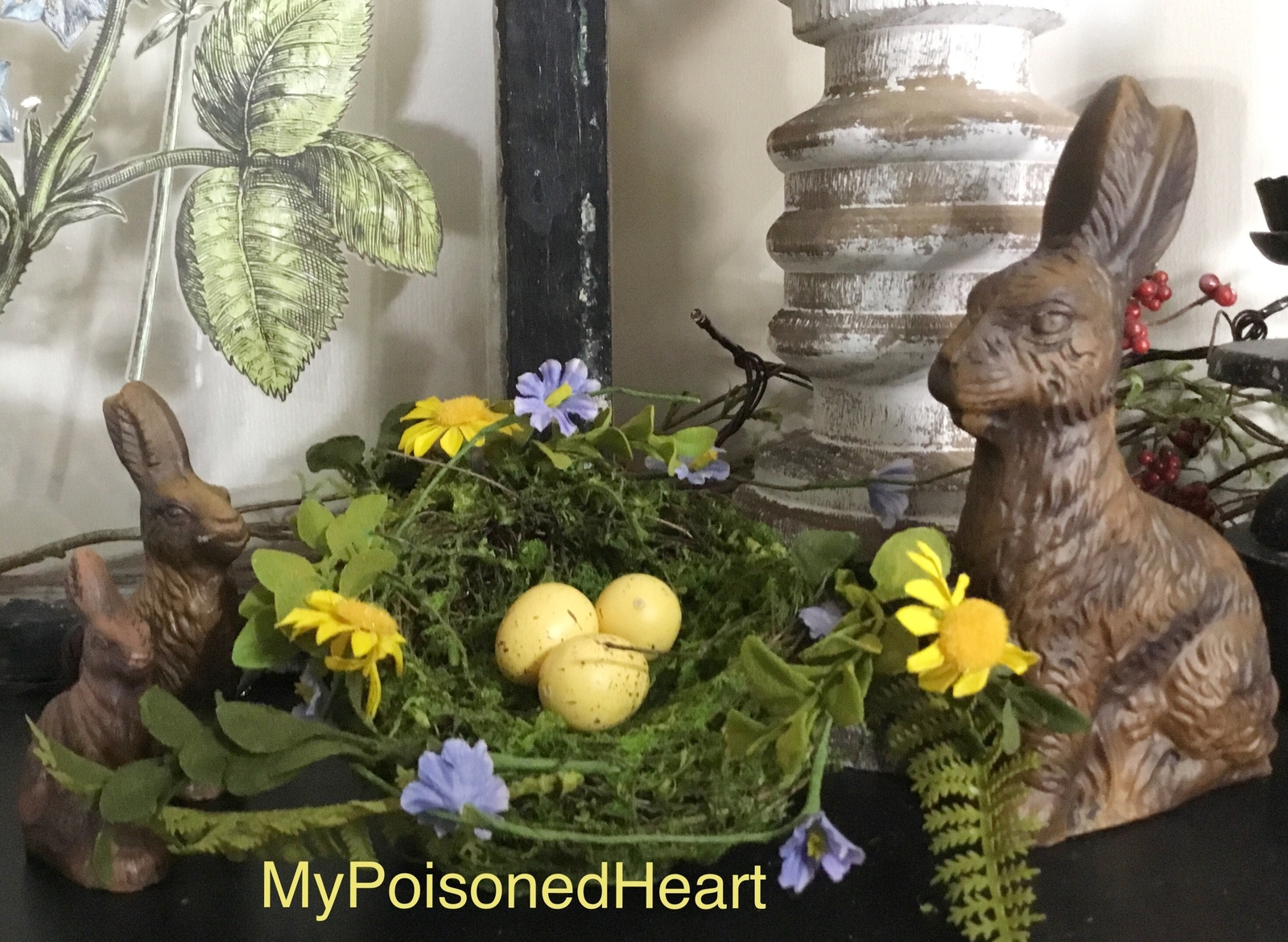 Lg. 6” Mossy Daisy Bird Nest Yellow Daisies Floral Summer Spring Birds Nest