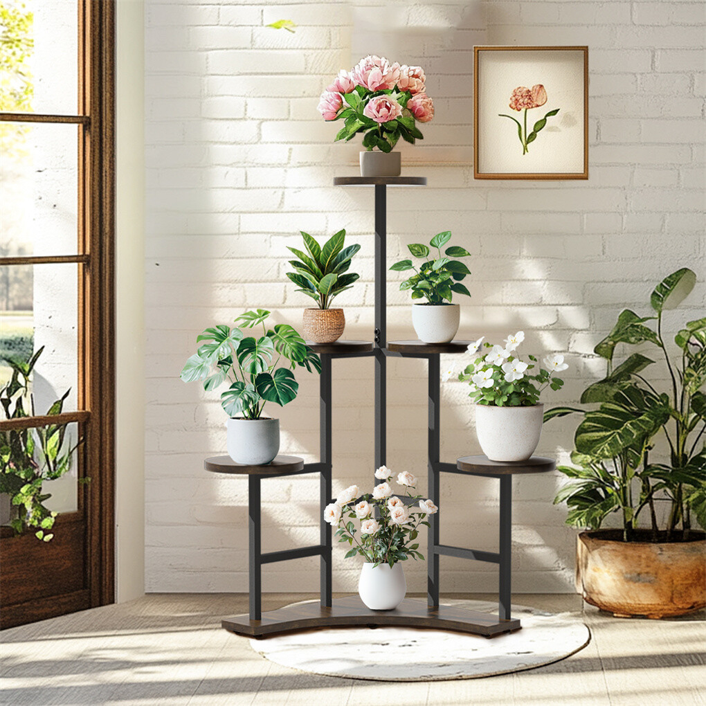 6 Tiers Triangle Corner Plant Stand Flower Pots Holder Rack Indoor Outdoor Patio