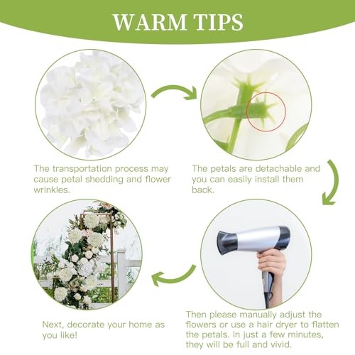 40pcs Artificial Hydrangea Silk Flower Heads with Stems, Fake Plastic White