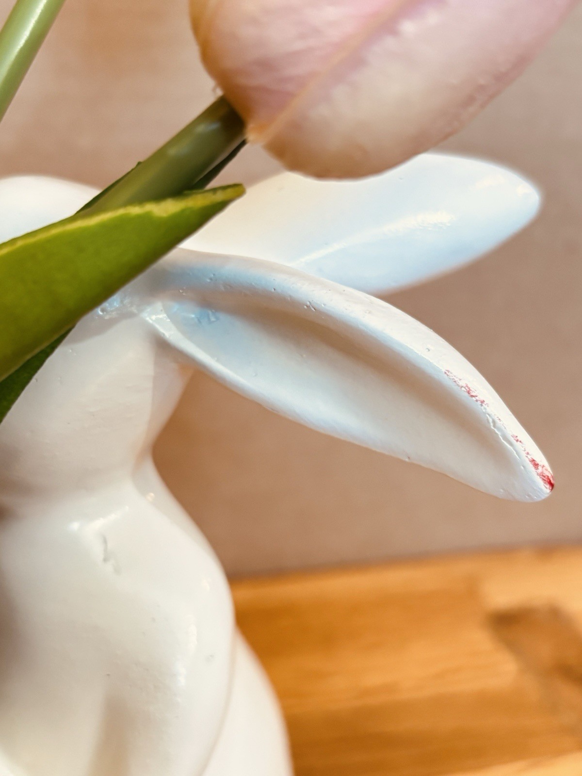 Easter Bunny Ceramic Planter Pink Tulips Spring Decor Table Centerpiece