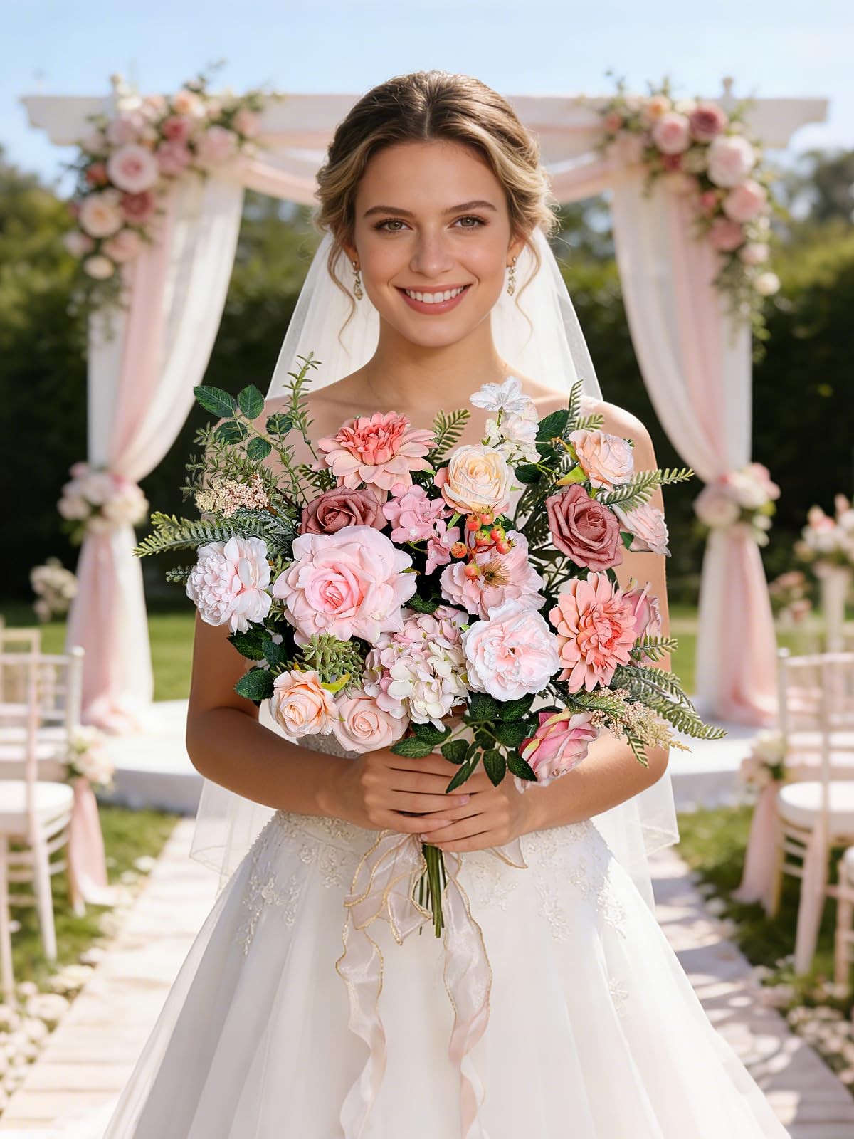 Pink Artificial Flowers Combo Box Set Silk Fake Rose DIY Floral Centerpiece