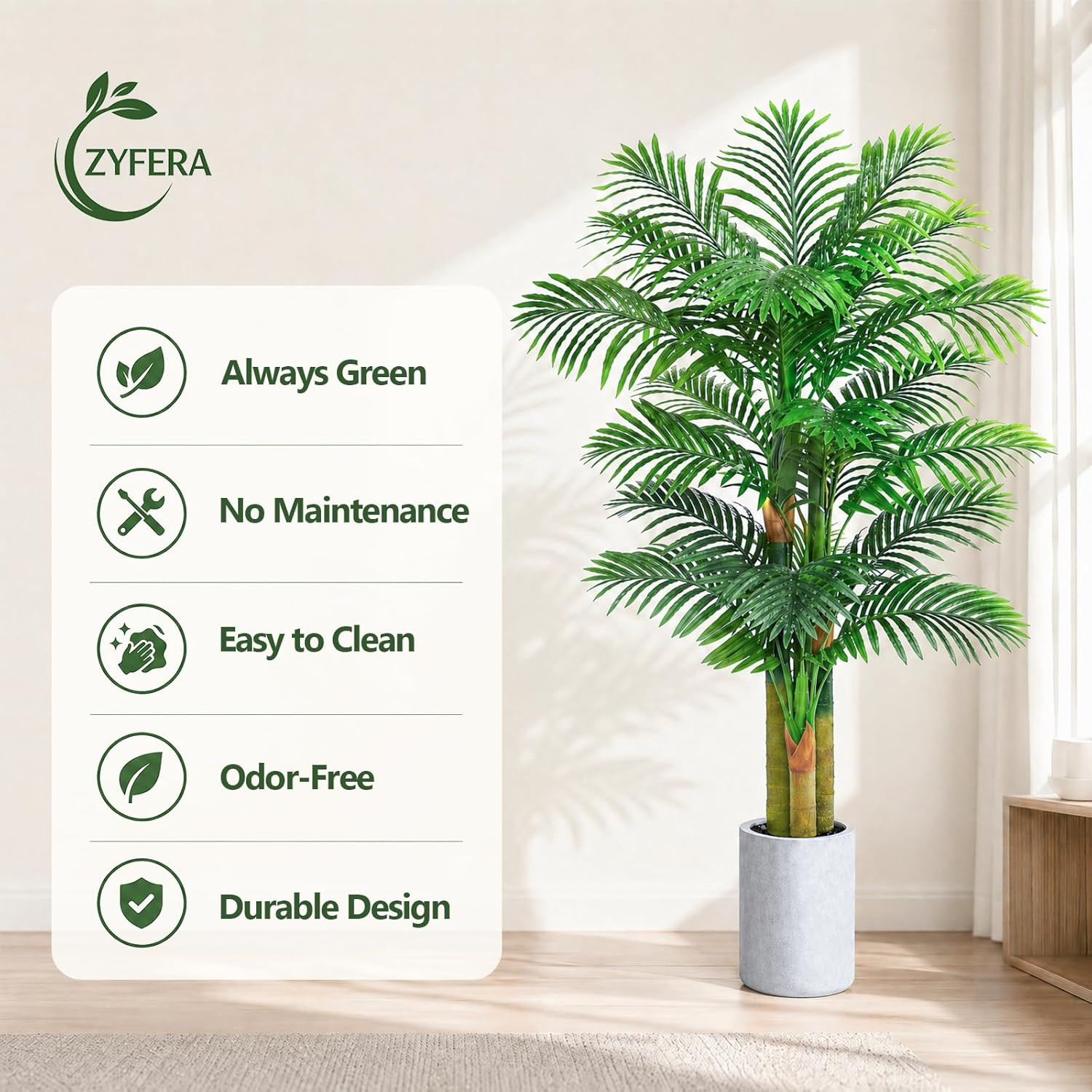 5FT Artificial Golden Cane Palm Tree, UV Resistant Faux Palm Plant with Realisti