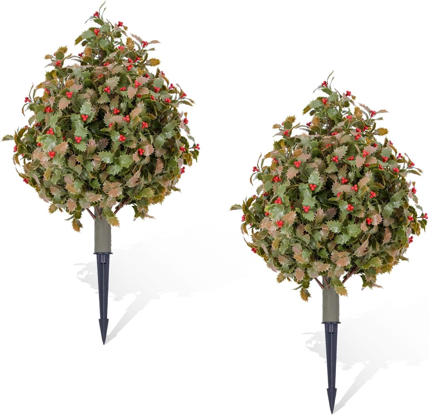 2 Pack 23.6” Artificial Topiary Trees Bushes UV Resistant w/ Metal Ground Spike