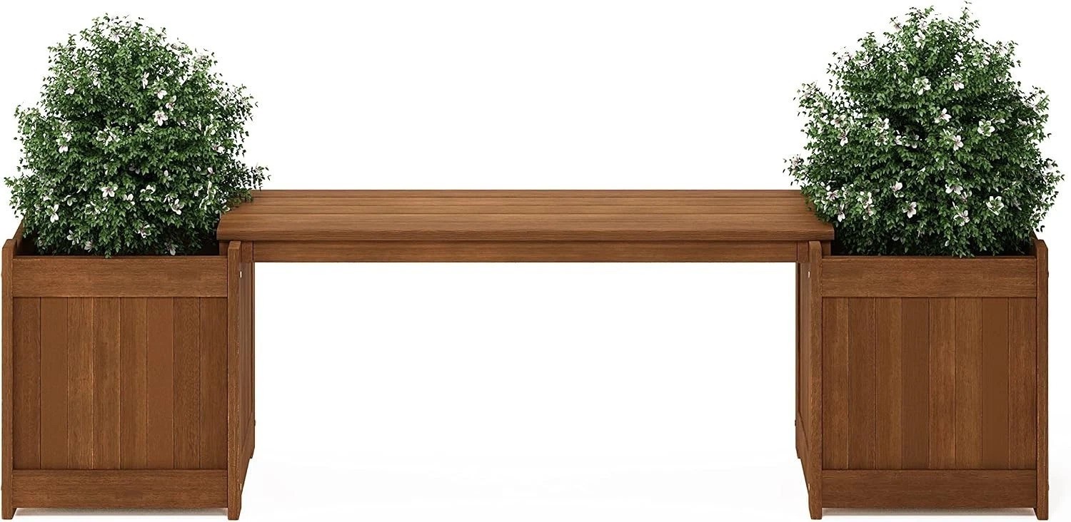 Elegant Tioman Brown Flower Box with Removable Bench – Weather Resistant Design