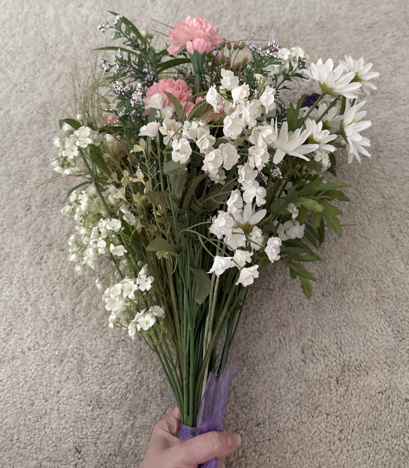 Floral Arrangement Bouquet Flowers Pink Purple White Yellow Green Rustic Wild