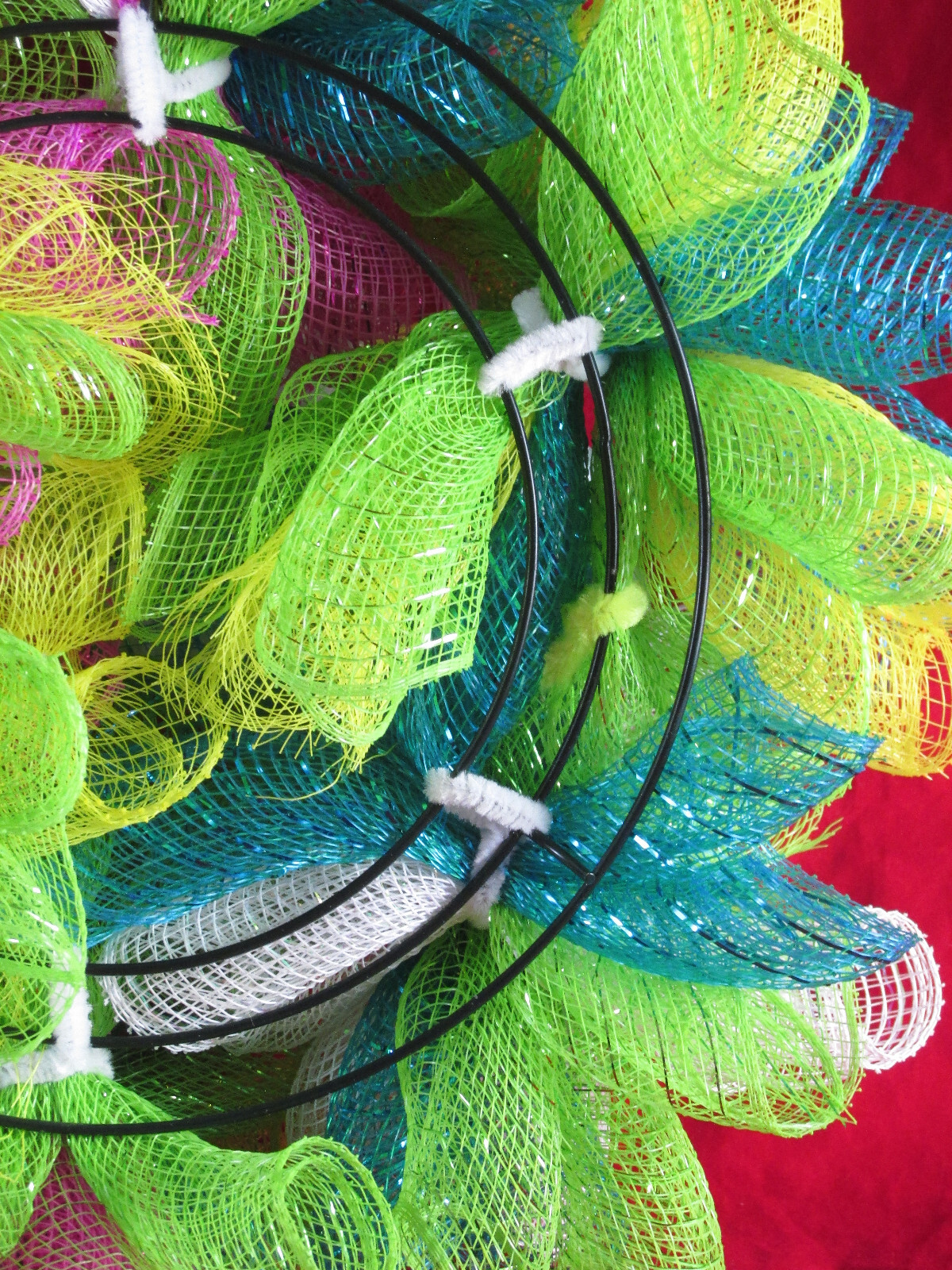 8 Inch Spring Cruffle Deco Mesh Ribbon Wreath