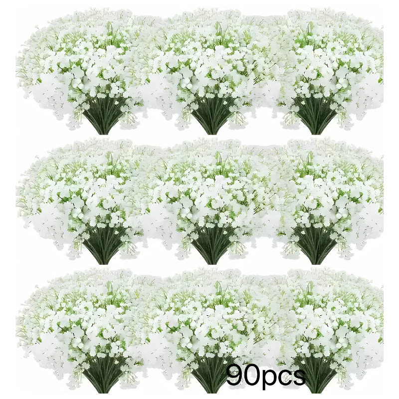 90 Pcs Artificial Baby Breath Flowers, Gypsophila Real Touch, White