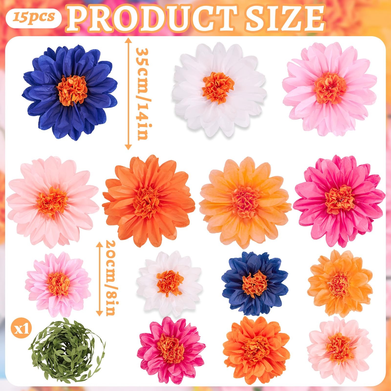 Wildflower Flowers, 14 Pcs Flowers Decorations for Wall, 8 in, 14 Inch Tissue…