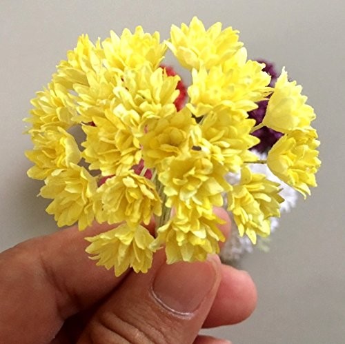100 PCS Assorted Tiny Daisy Mulberry Paper Flower White Rope Wire 1.0cm