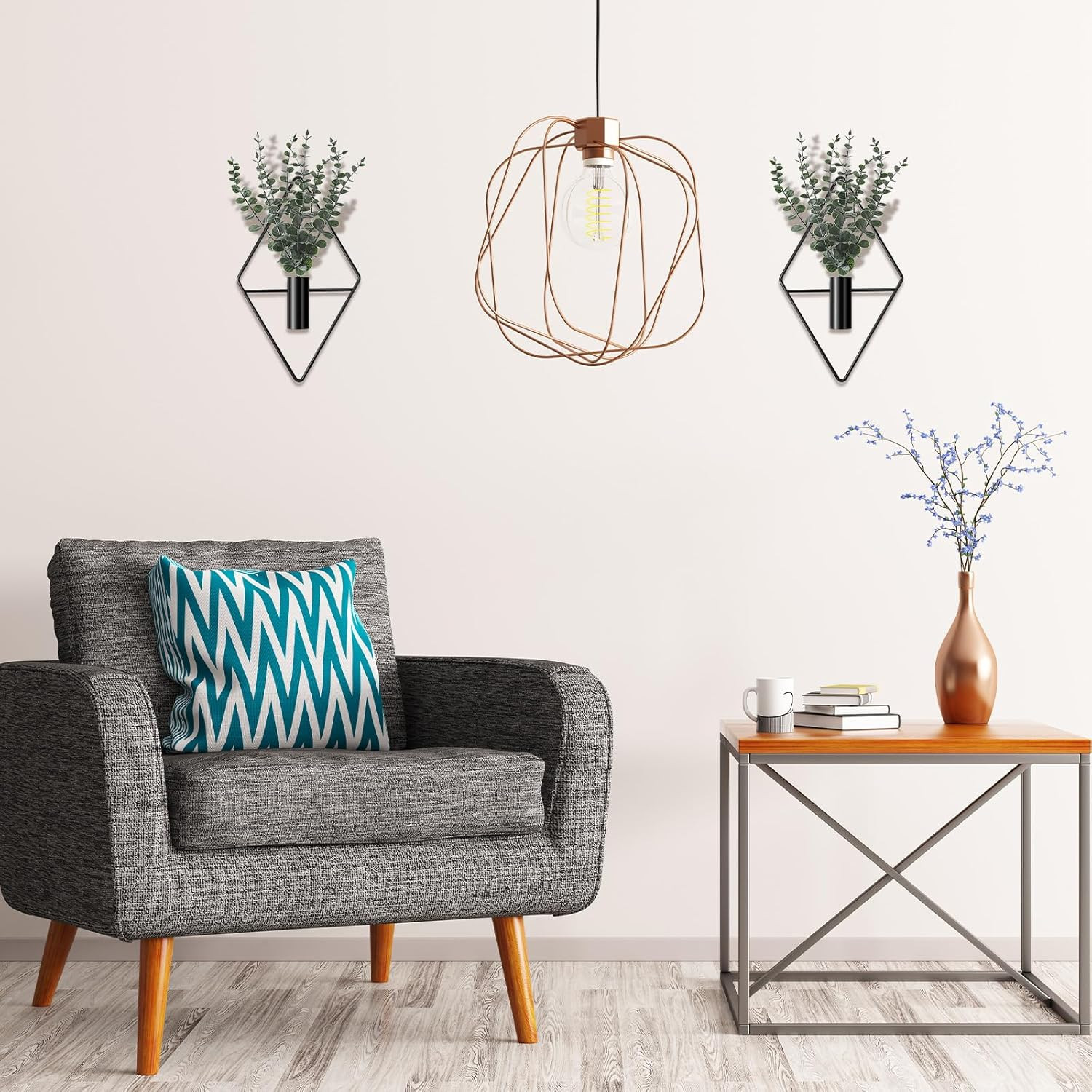 4 Pcs Hanging Planters with Artificial Eucalyptus Metal Hanging Vase Indoor Plan
