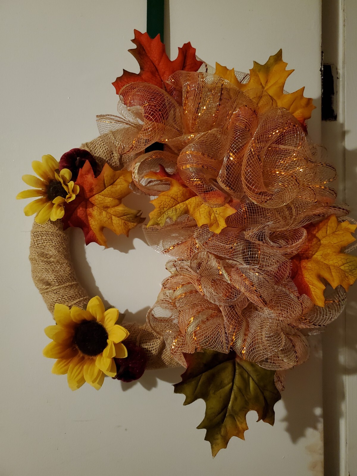 14 inch Handmade Half Deco Mesh and Half Burlap Fall Harvest Wreath
