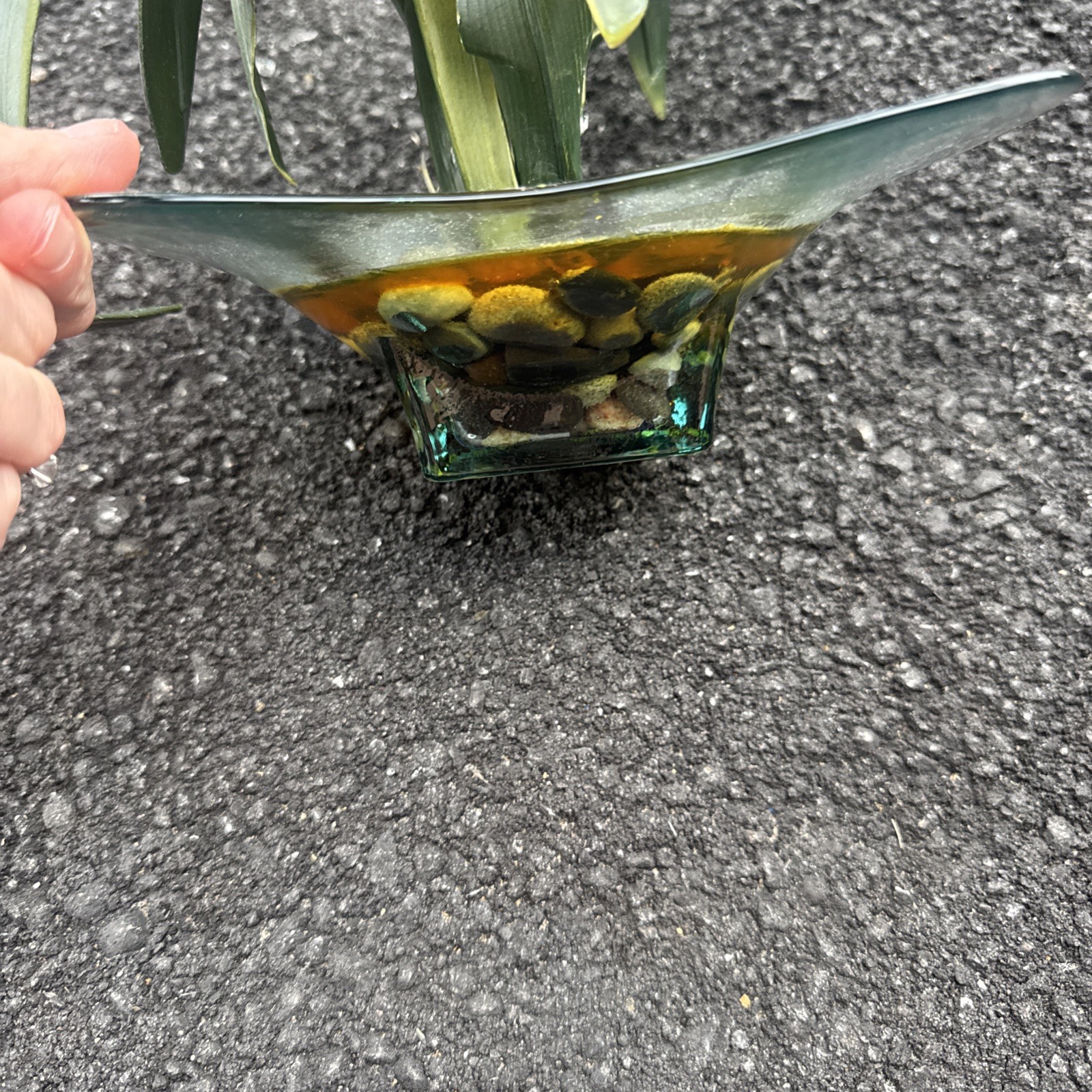 Artificial Orchids for Home Decor Indoor Clear Glass Vase With Added Rocks