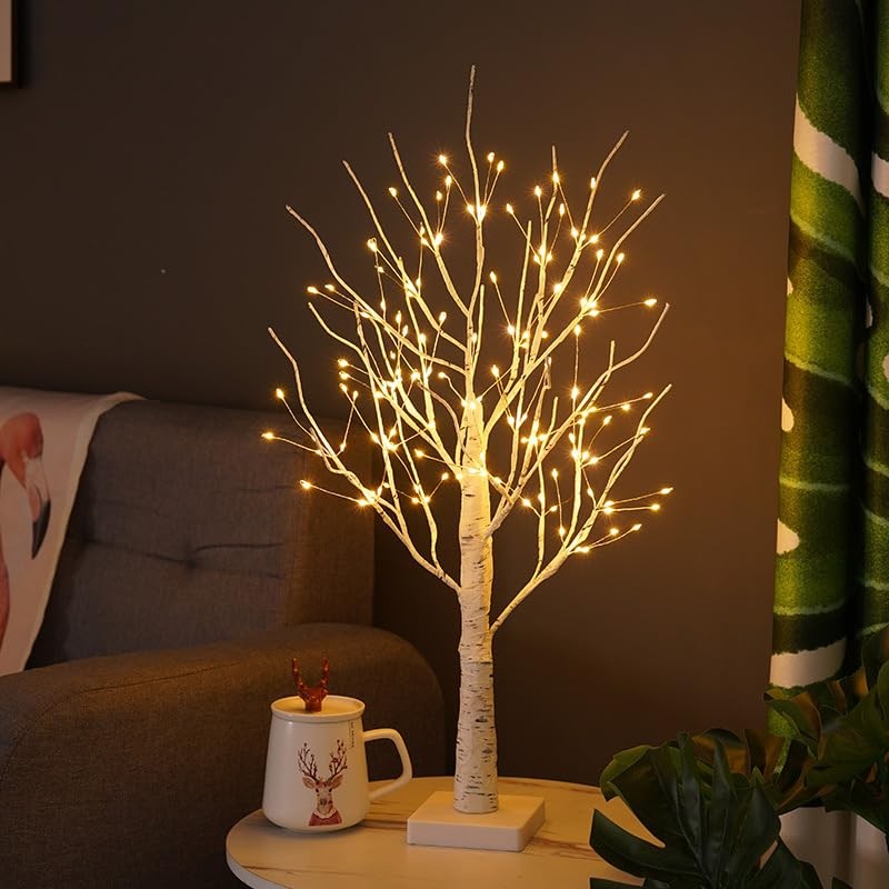 White Birch Christmas Tree with LED Lights, 2ft Battery/USB Operated Small Tr…