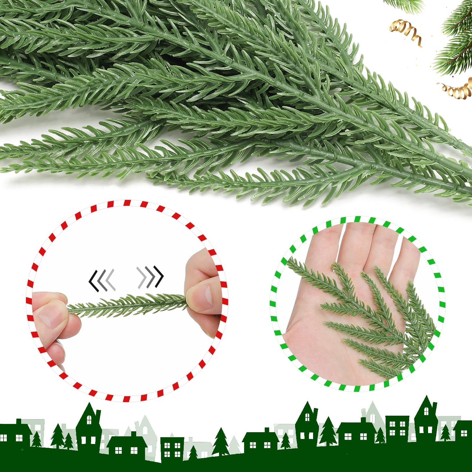 100PCS Christmas Norfolk Pine Branches,14.9 inch Artificial Norfolk Pine Stem…