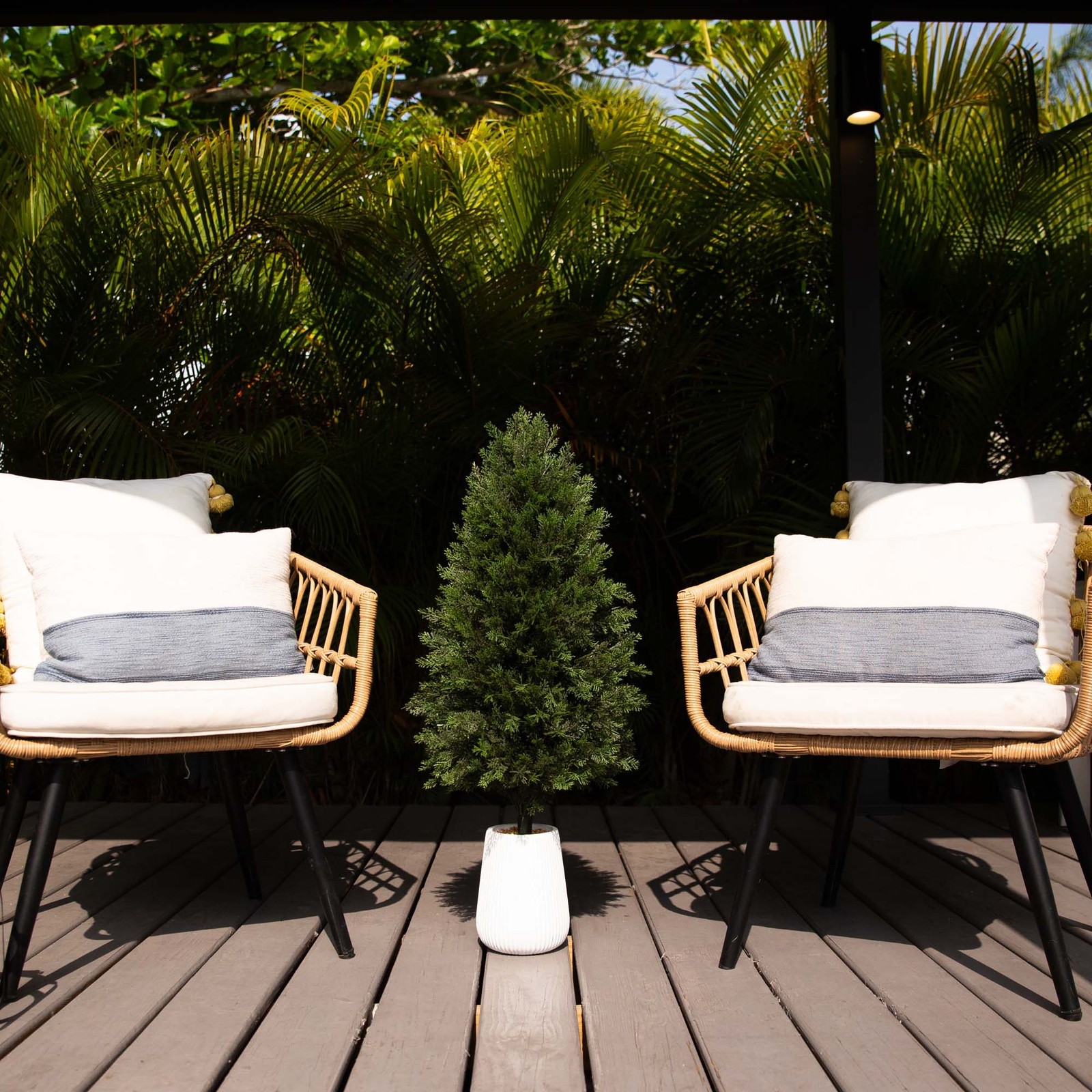 Nearly Natural 3ft UV Resistant Cedar Tree in White Planter in Green