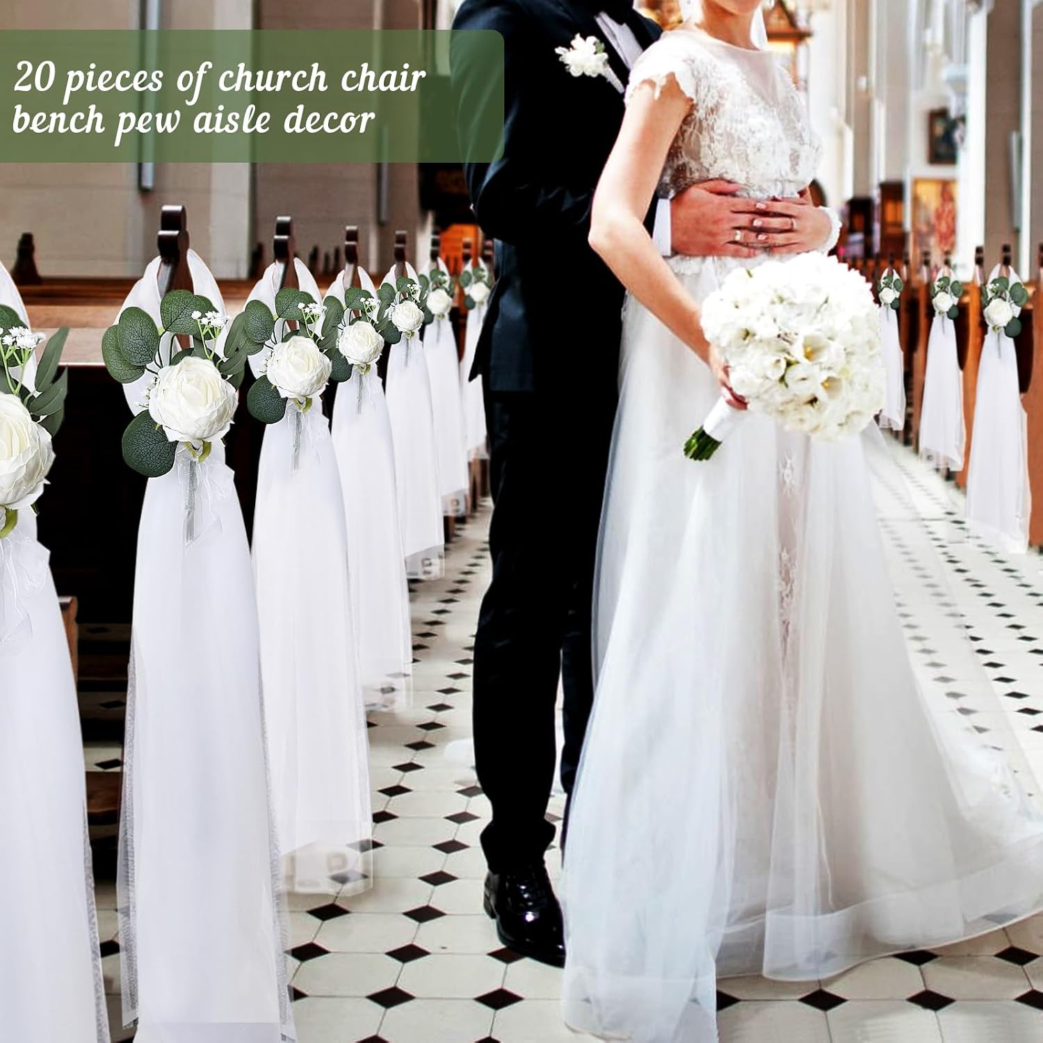 20 Sets Wedding Aisle Decorations, 39.4 Inches Artificial Silk Rose Flowers with