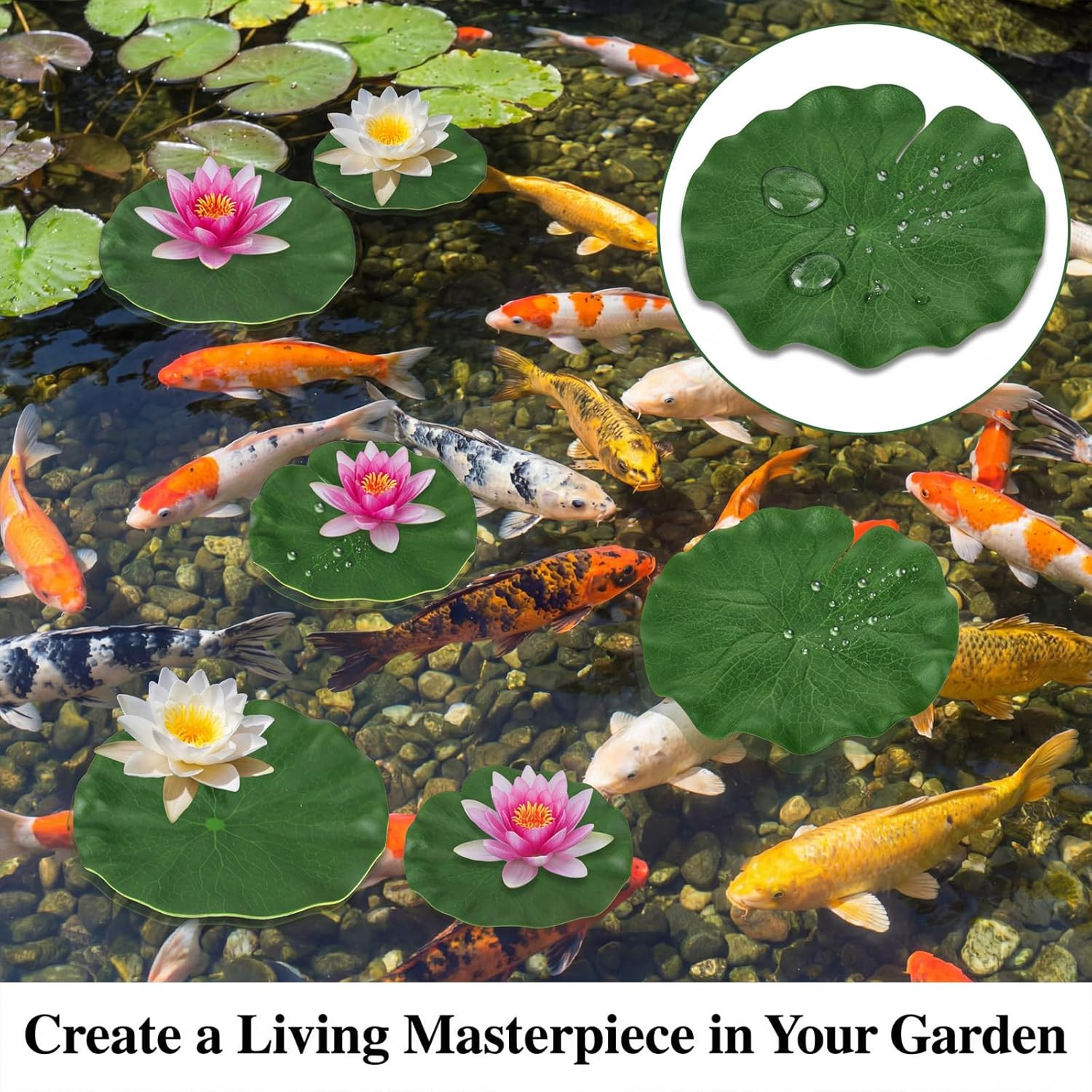 6 Pcs Artificial Lily Pads for Ponds, 3 Sizes Realistic Floating Fake Lily