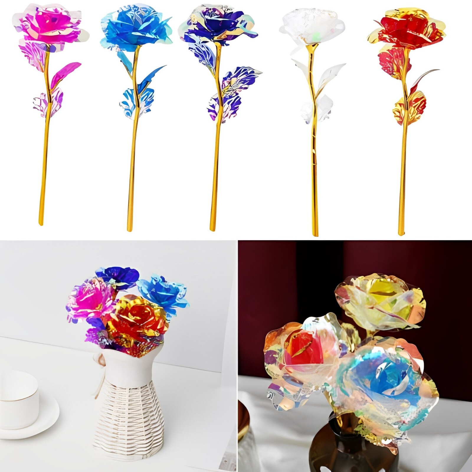 Valentine’s Day Gifts Foil Rose Flower Artificial Flower 24K Golden Plated – 4PC