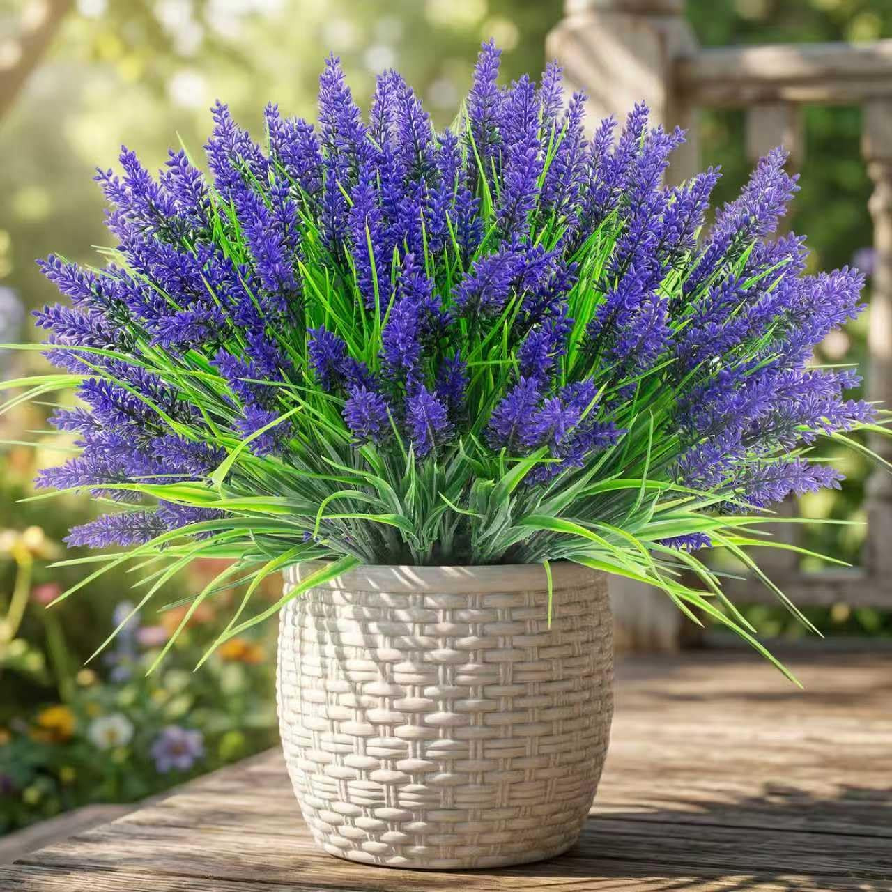 Rowfad 22 Pcs Artificial Outdoor Flowers UV Resistant Lavender Fake Greenery Pla
