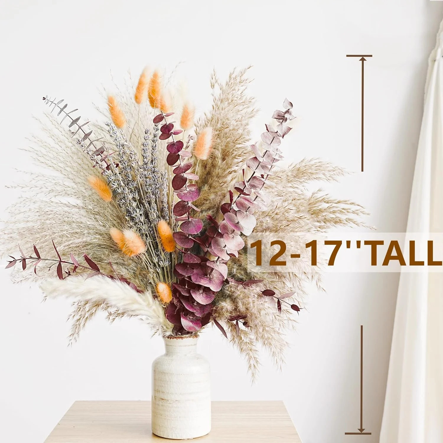 Fall Dried Flower Bouquet with Pampas Grass, Orange Bunny Tails, Lavender & Red
