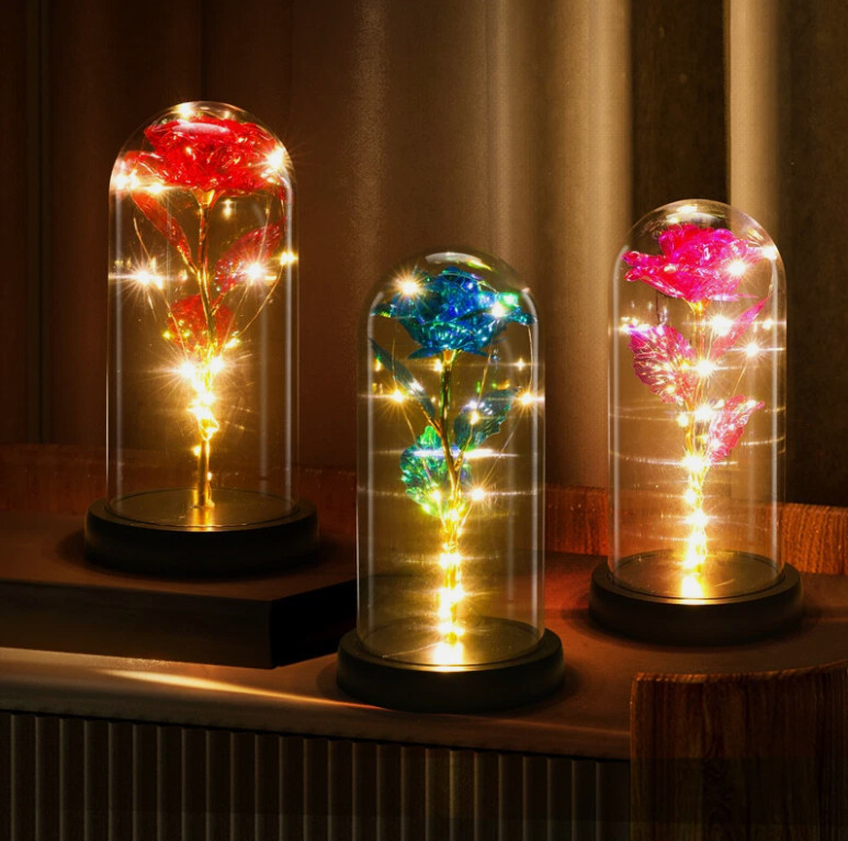 Forever Eternal Galaxy Rose In Glass Dome LED Flower Light Valentine’s Day Gift.