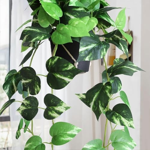 Fake Pothos Hanging Plants – Artificial Hanging Plant with Green and Golden