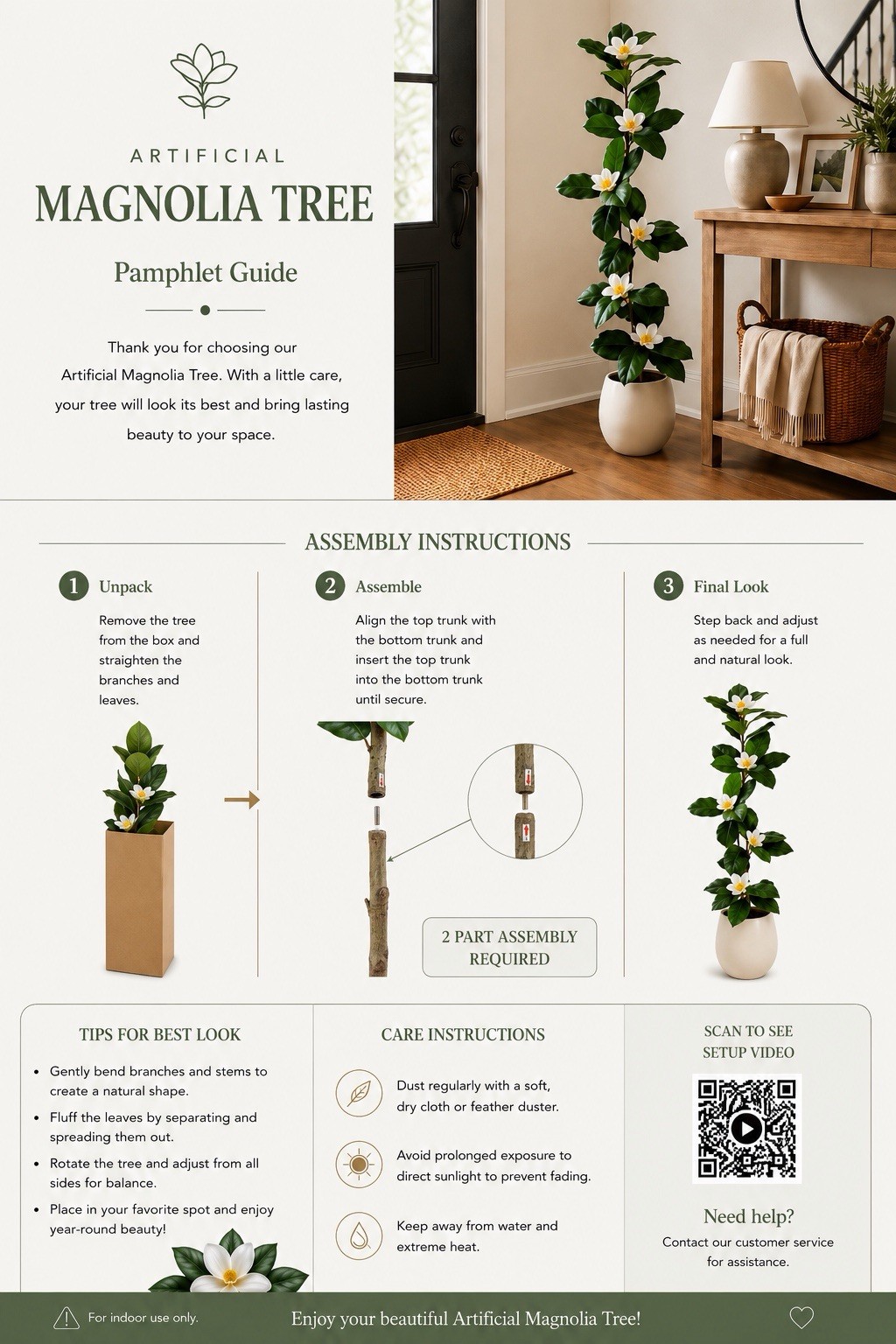 4’ Artificial Minimalist Magnolia Tree in Decorative Planter