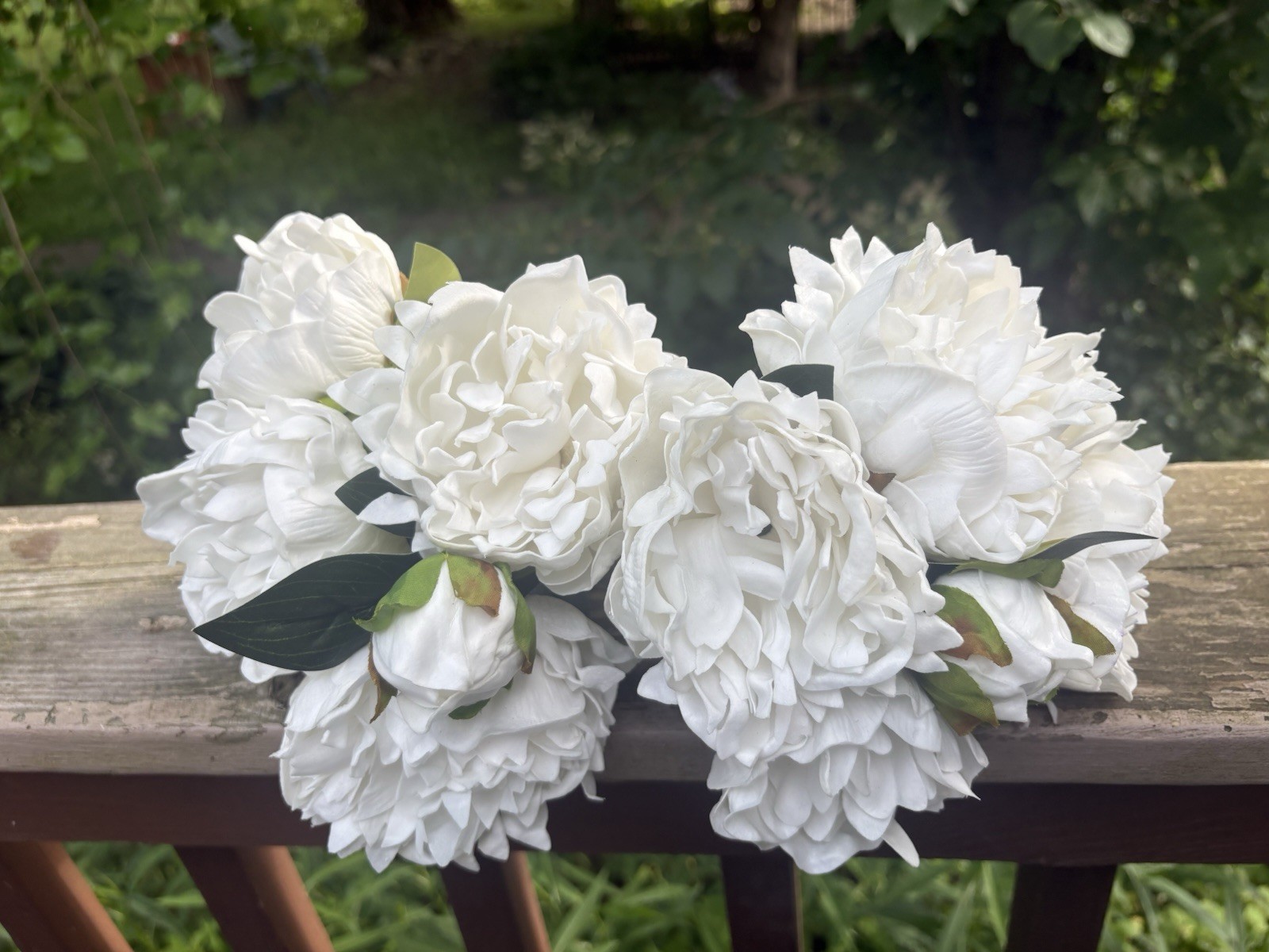 2 Real Touch Latex White Peony Bouquets Artificial Flowers Faux 12”
