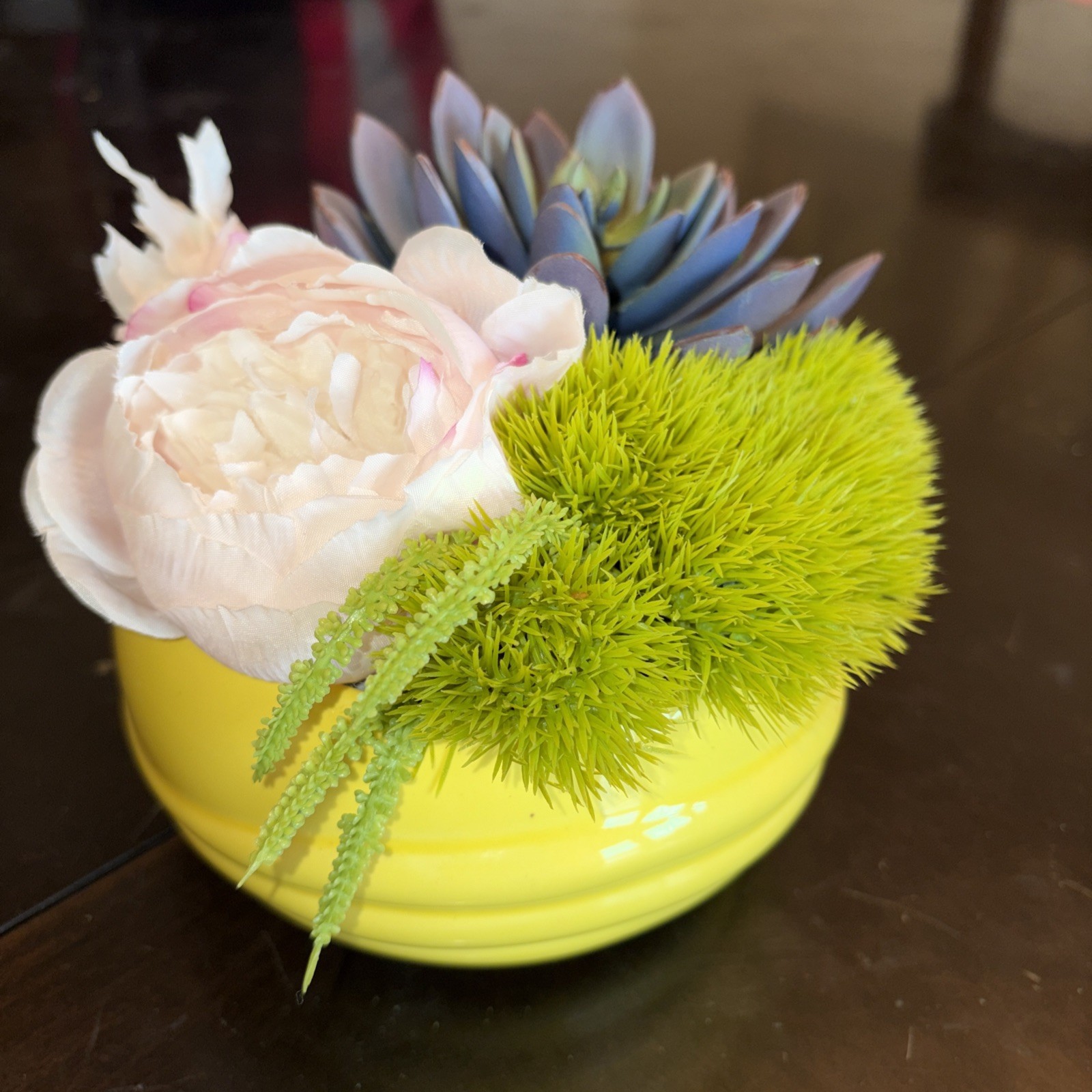 7″ Artificial Succulent Arrangement Centerpiece Fake Succulent Plants in Yell…