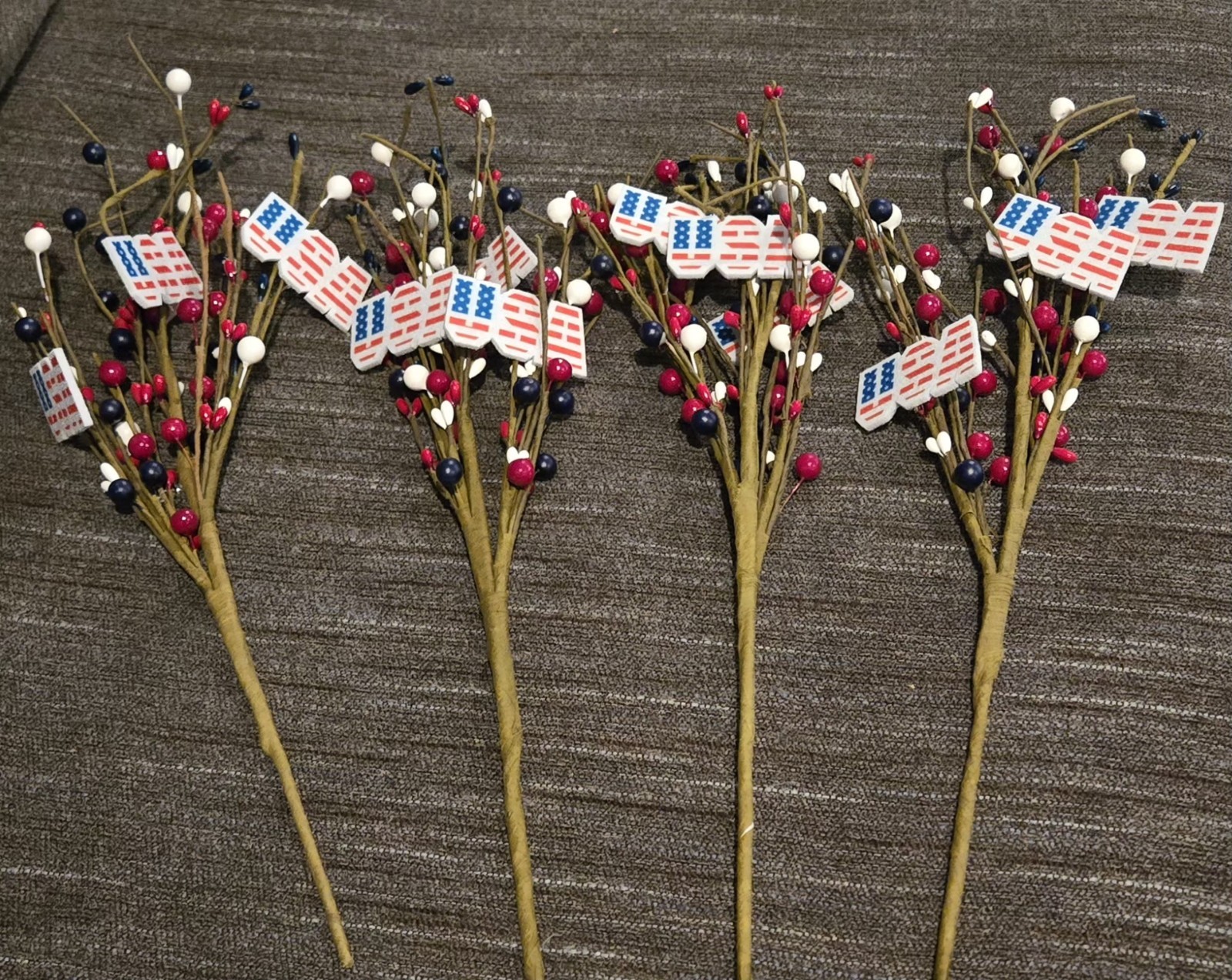 Red, White & Blue Americana Spray With Berries Set Of 4