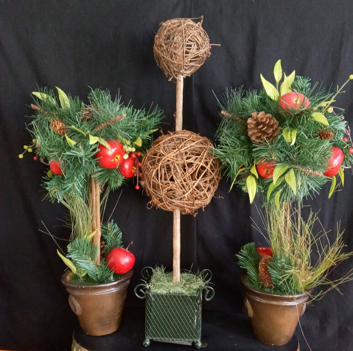 lot of 3 Topiaries 2 (18″) Apple Pinecone 1 ( 24″) Double Grapevine Topiary