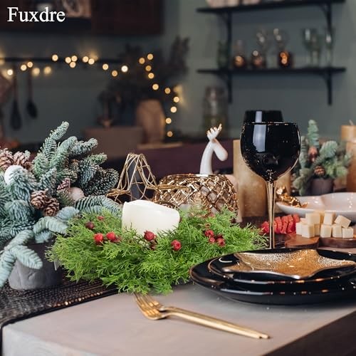 2 Pcs Christmas Candle Rings Wreaths, 10 Inch Candle Wreath Green-pine&berry