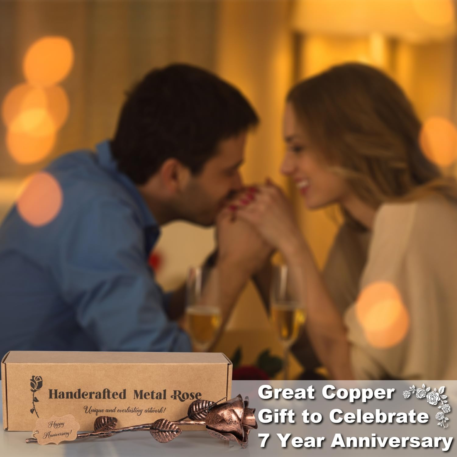 7th Anniversary Copper Gift for Her Wife Handcrafted Metal Rose 22nd Flower Him