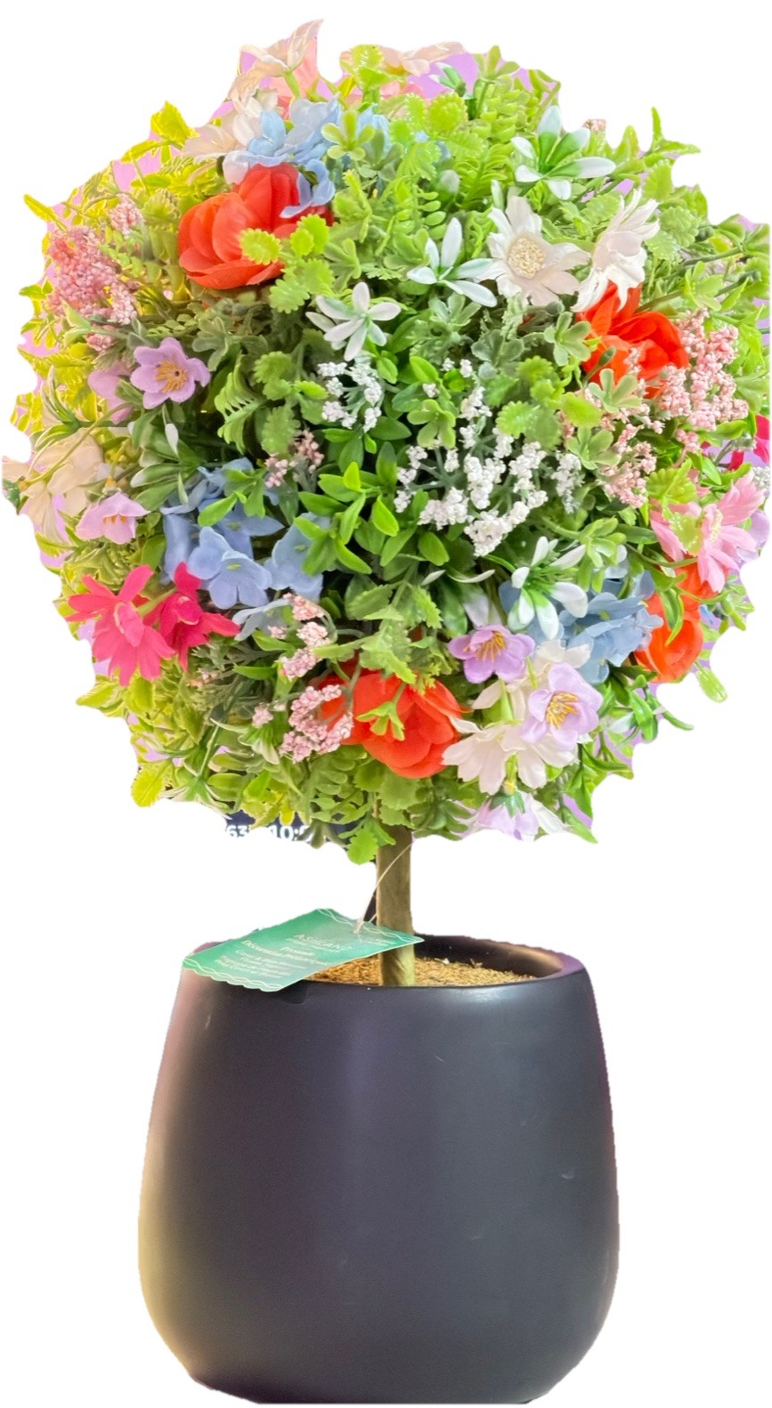 Ashwood 18” Coral & Blue Meadow Flower Artificial Topiary Plant In Black Planter