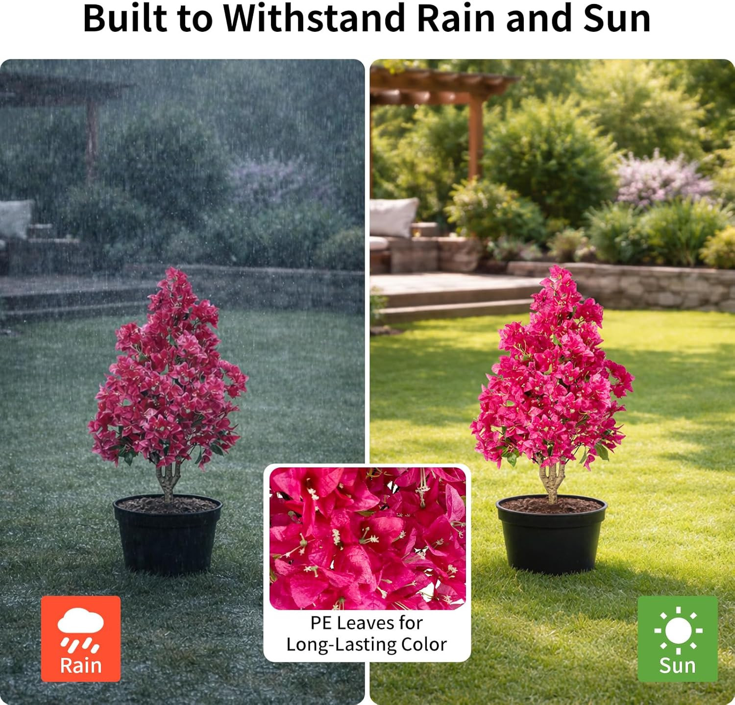 2Pack Artificial Bougainvillea Tree, Faux Silk Floral Tree Bougainvillea Plant w