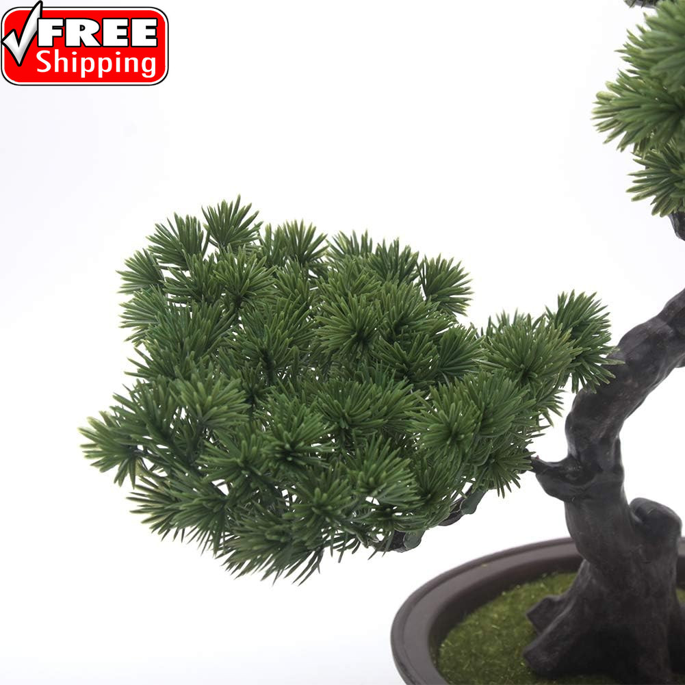 Artificial Bonsai Pine Tree, 11Inch Faux Potted Plant Desk Display Fake Tree Pot