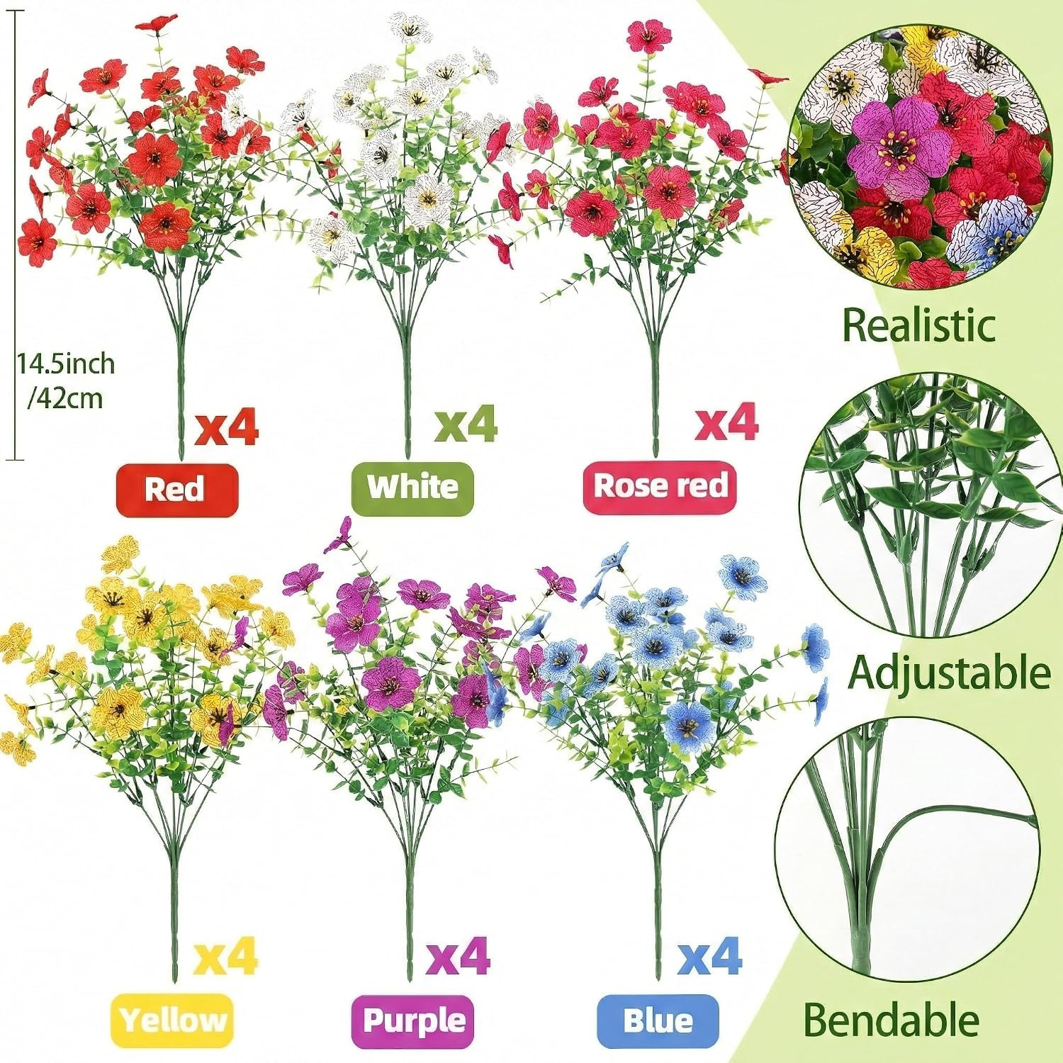 Artificial Flowers Outdoors Faux Plants UV Resistant Fake Flowers Daisy Plastic