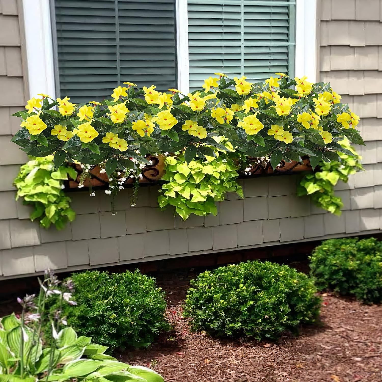 2 Pcs Artificial Impatiens Flowers for Outdoors Faux Impatiens Bushes Yellow
