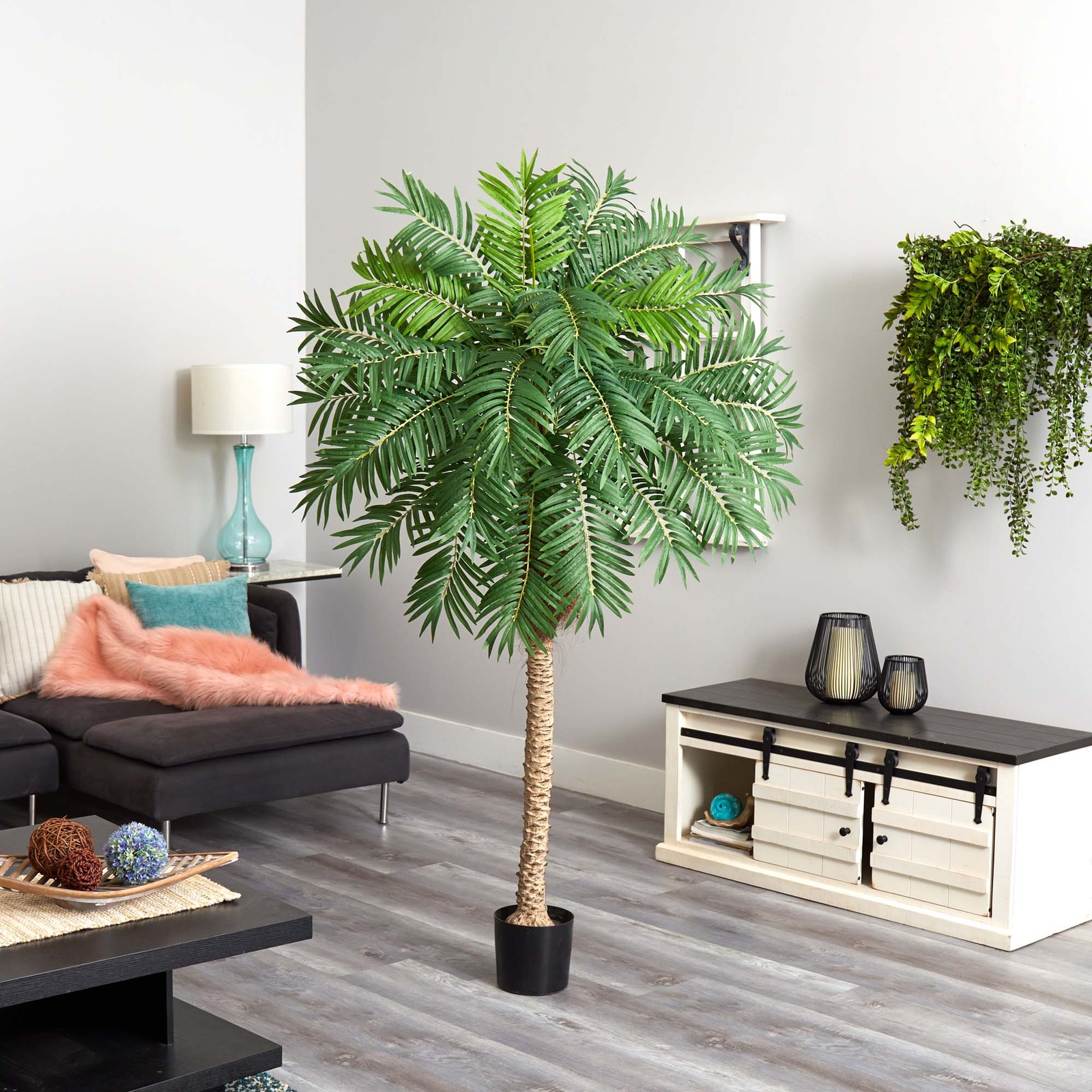Nearly Natural 80″ Robellini Palm Artificial Tree in Green