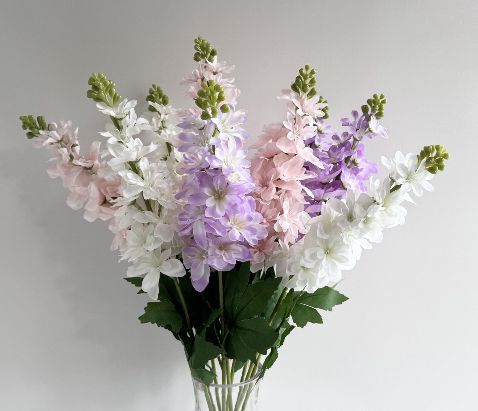 Delphinium Flower Stem Faux Silk Florals White Pink Purple Cottage Flowers x 1