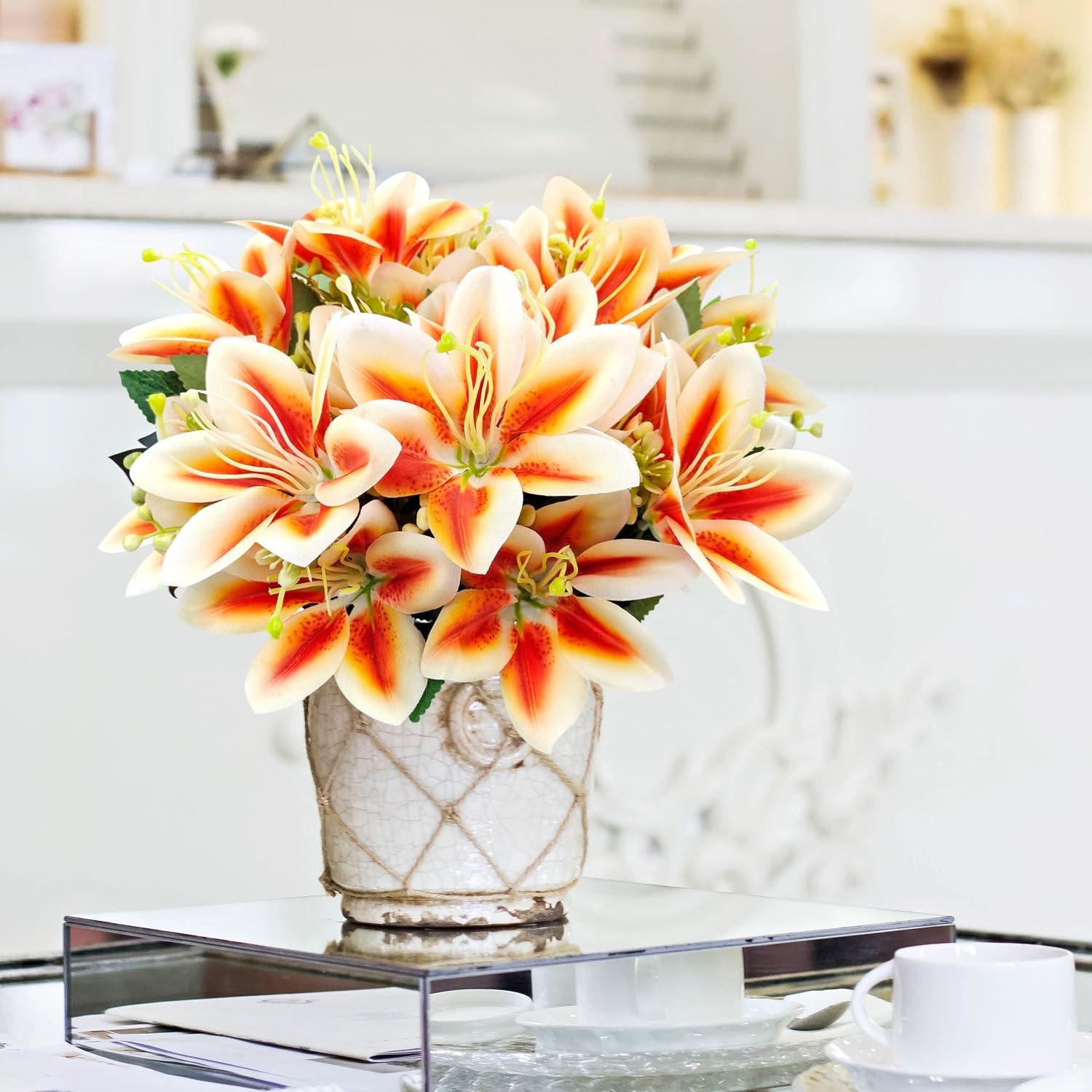 4 Bundles Artificial Tiger Lily Silk Flowers Faux Fake Lilies Plants for Wedd…
