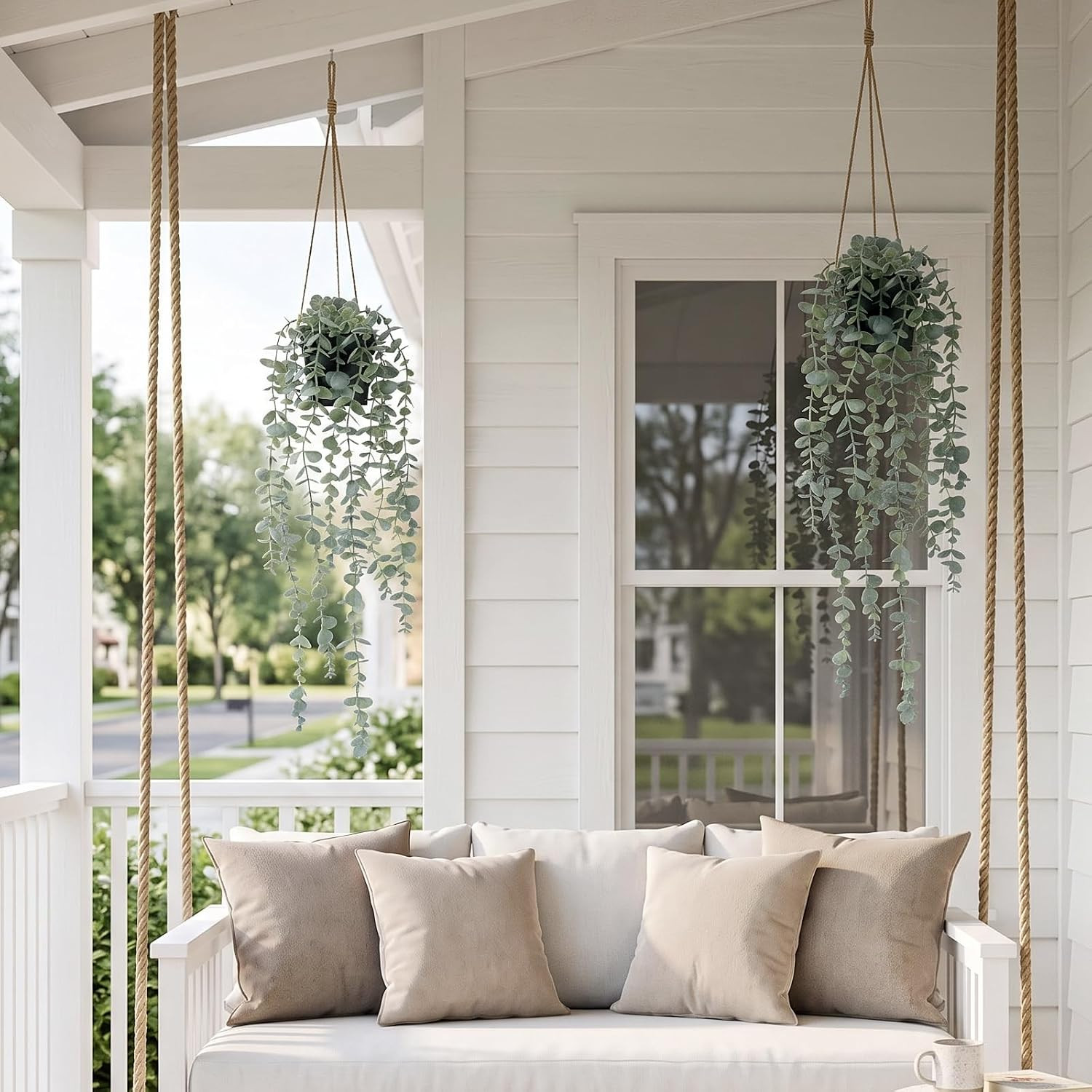 1Pcs Artificial Hanging Plants, Fake Potted Eucalyptus Faux Hanging Plant for Wa