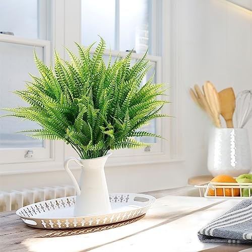 Artificial Boston Fern Plants 12 Bundles Fake Bushes UV Resistant Plastic