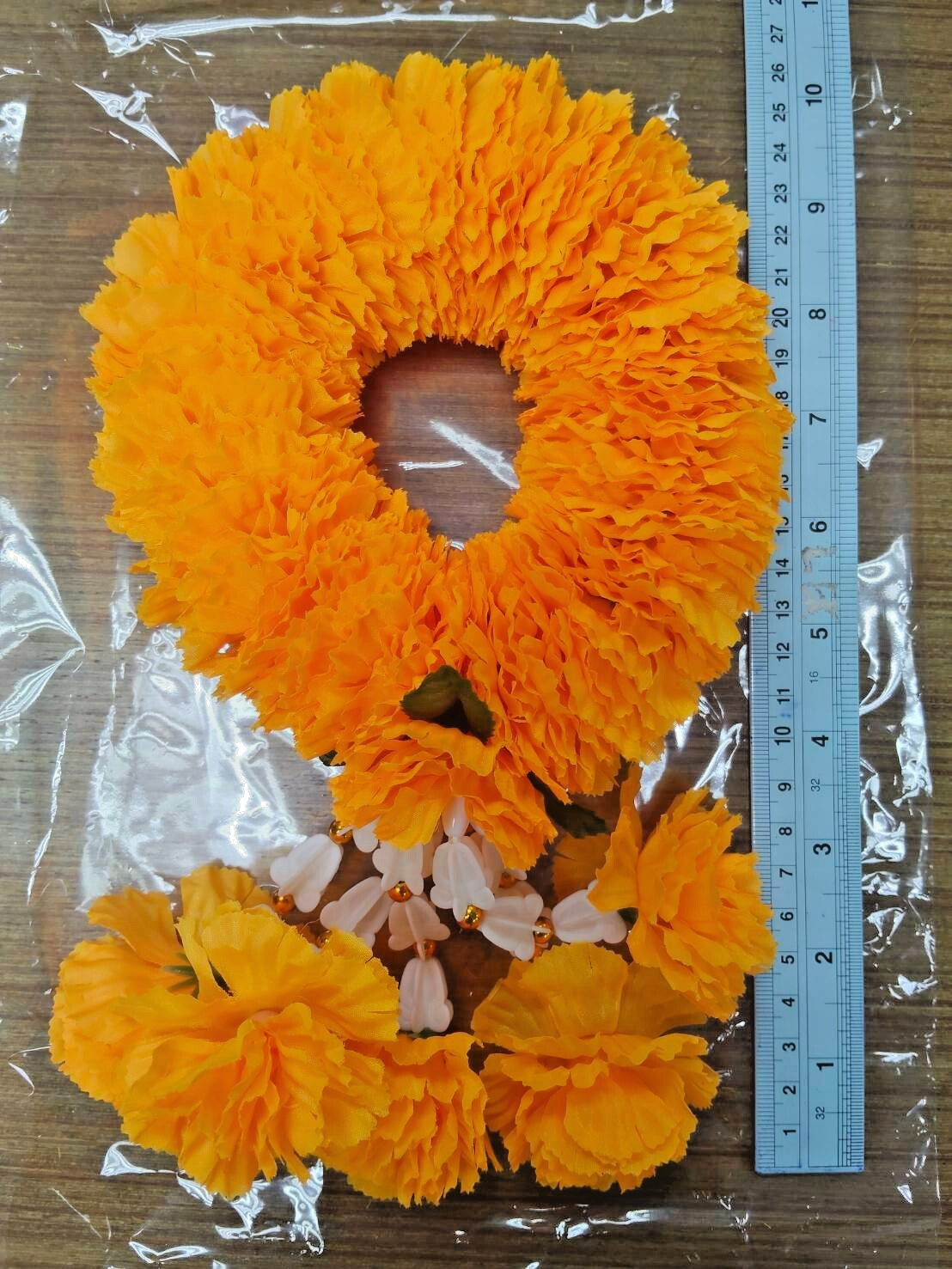 Fluffy Round Garland Hang Phuang Malai Artificial Thai Marigold Flower Fabric