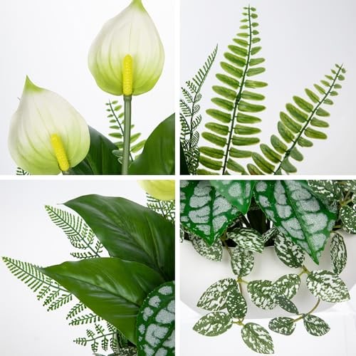 Fake Plants 14.2″ Artificial Potted Plant Assorted Faux Plants in White Pot #3